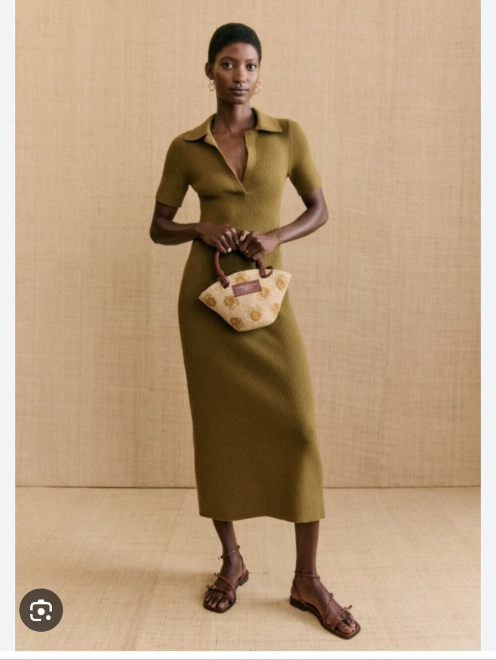 Sezane Olive Green Polo Ribbed Maxi Dress
